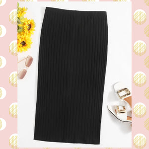 Black curvy Rib-knit pencil skirt