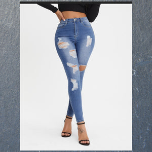 High rise ripped denim jeans