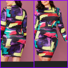 Load image into Gallery viewer, Purple multicolor block body con dress available
