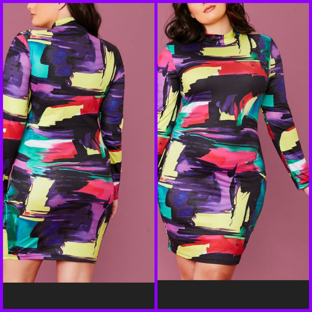 Purple multicolor block body con dress available