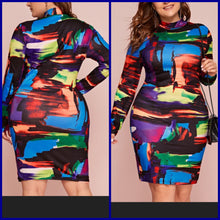 Load image into Gallery viewer, Purple multicolor block body con dress available
